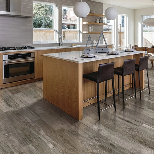 Family friendly tile flooring installed in modern kitchen